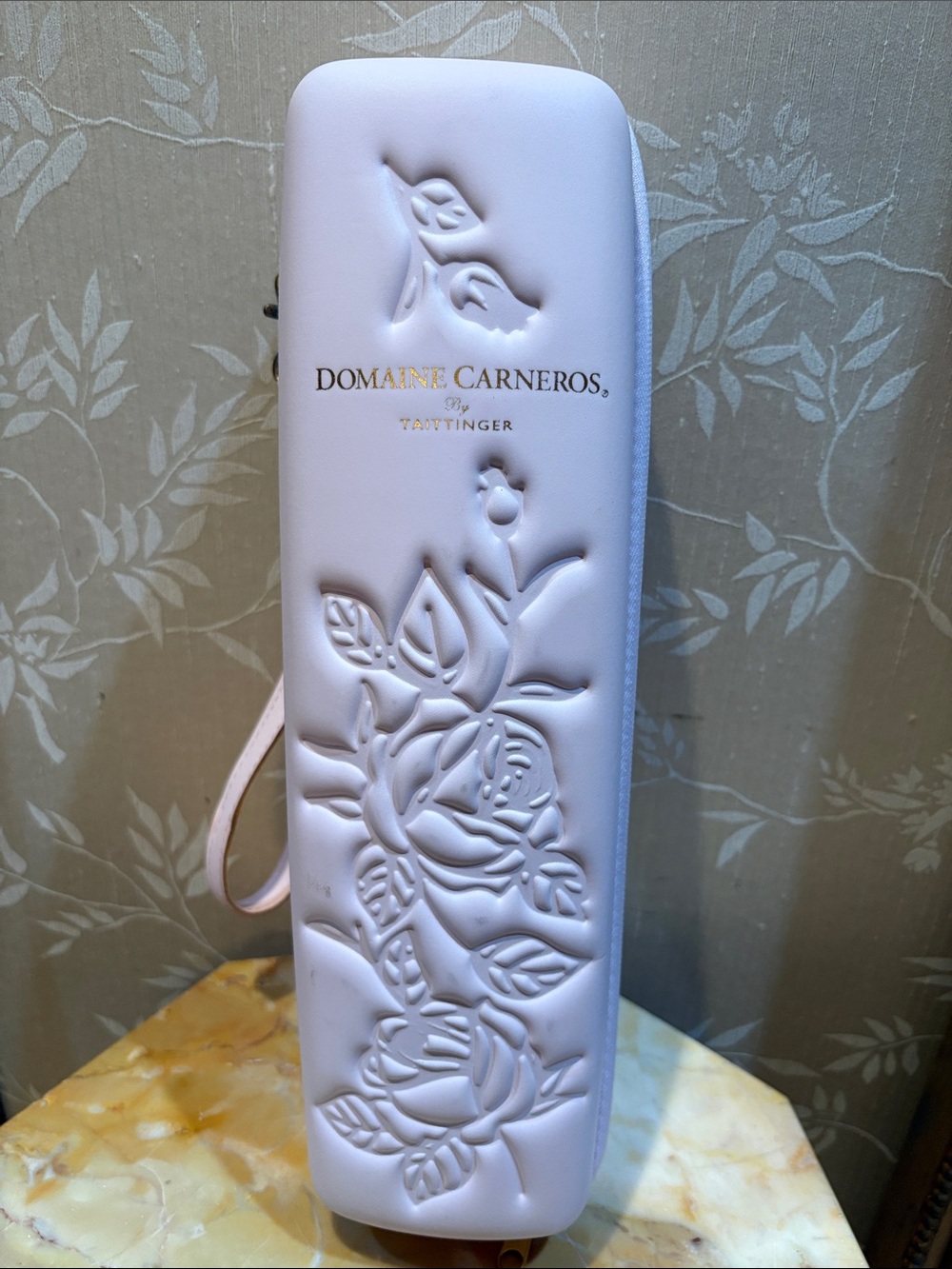 Domaine Carneros by Taittinger Embossed Floral Bottle Carrier - Pale Pink